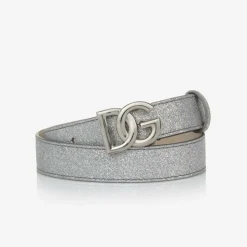 Girls Silver Glitter DG Buckle Belt