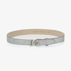 Girls Silver Glitter DG Buckle Belt