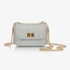 Girls Silver Glitter Leather Bag (12cm)