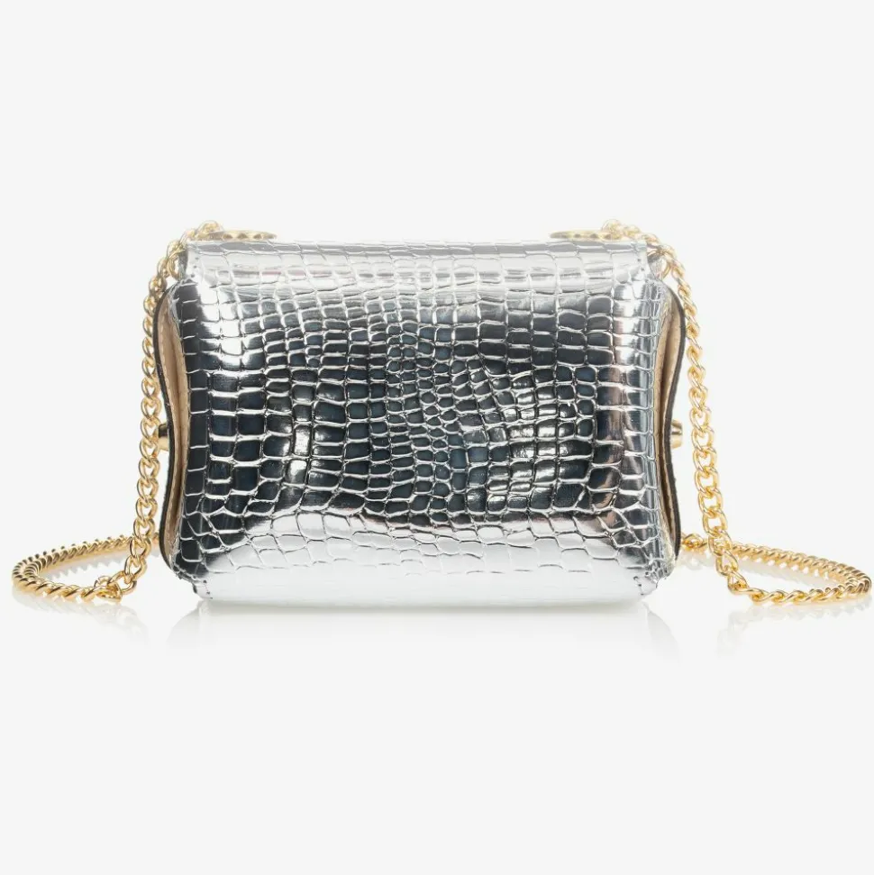 Girls Silver Leather Bag (14cm)