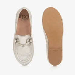 Girls Silver Leather Loafers