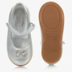 Girls Silver Leather Logo Shoes