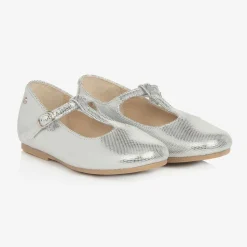 Girls Silver Leather Pumps