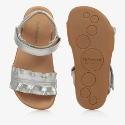 Girls Silver Leather Ruffle Sandals