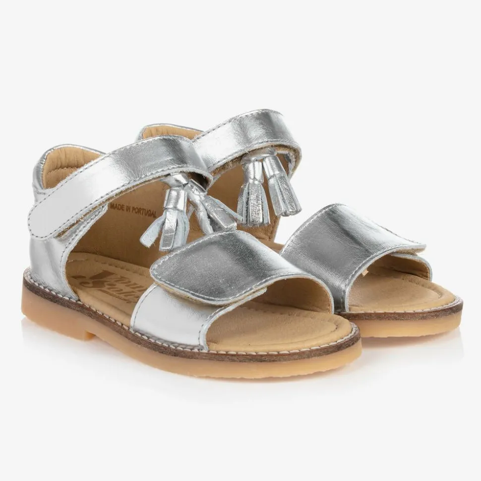 Girls Silver Leather Sandals
