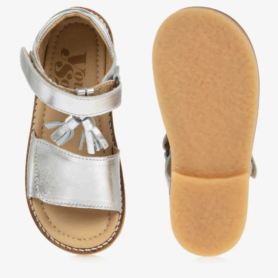 Girls Silver Leather Sandals