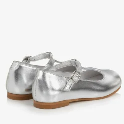 Girls Silver Leather T-Bar Shoes