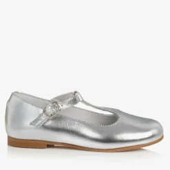 Girls Silver Leather T-Bar Shoes