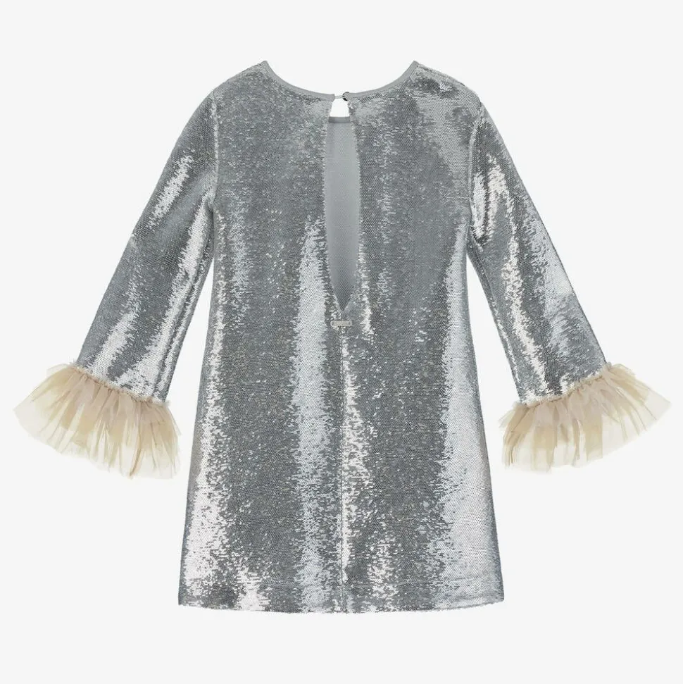Girls Silver Sequin & Tulle Dress