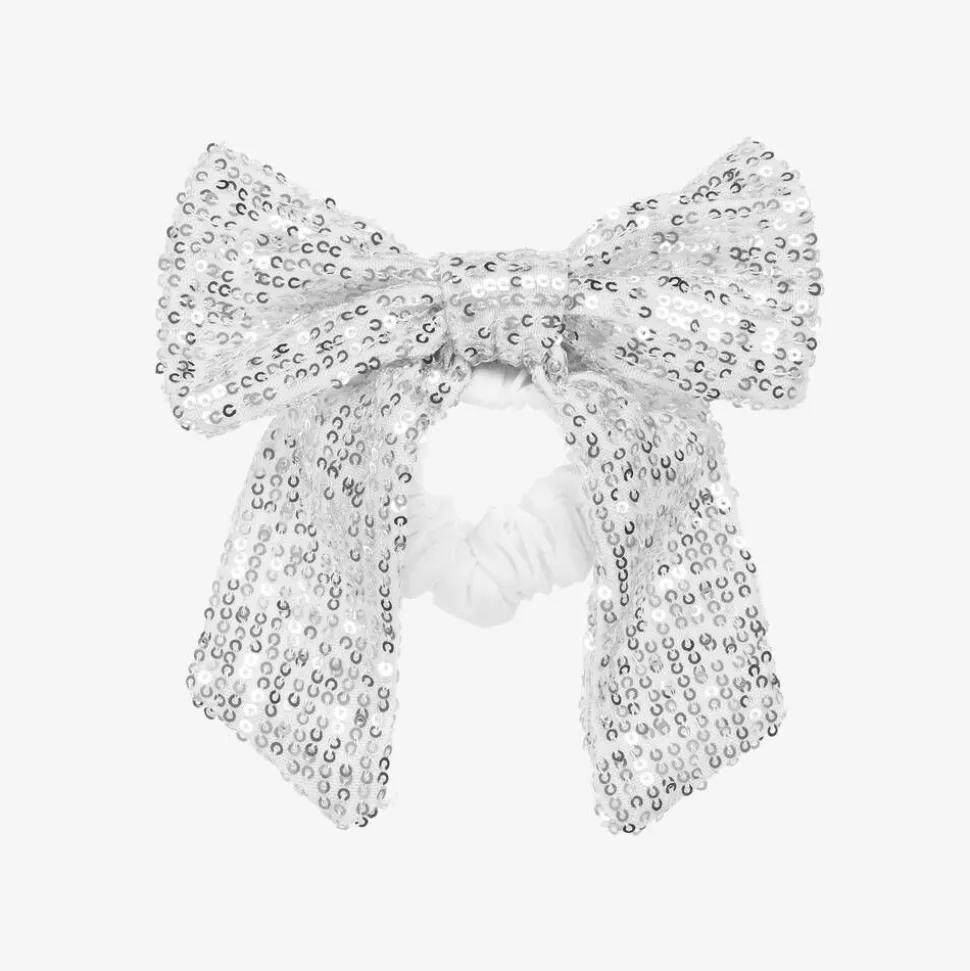 Girls Silver Sequin Bow Hair Elastic