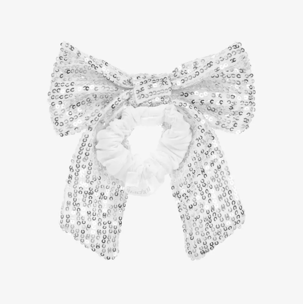 Girls Silver Sequin Bow Hair Elastic