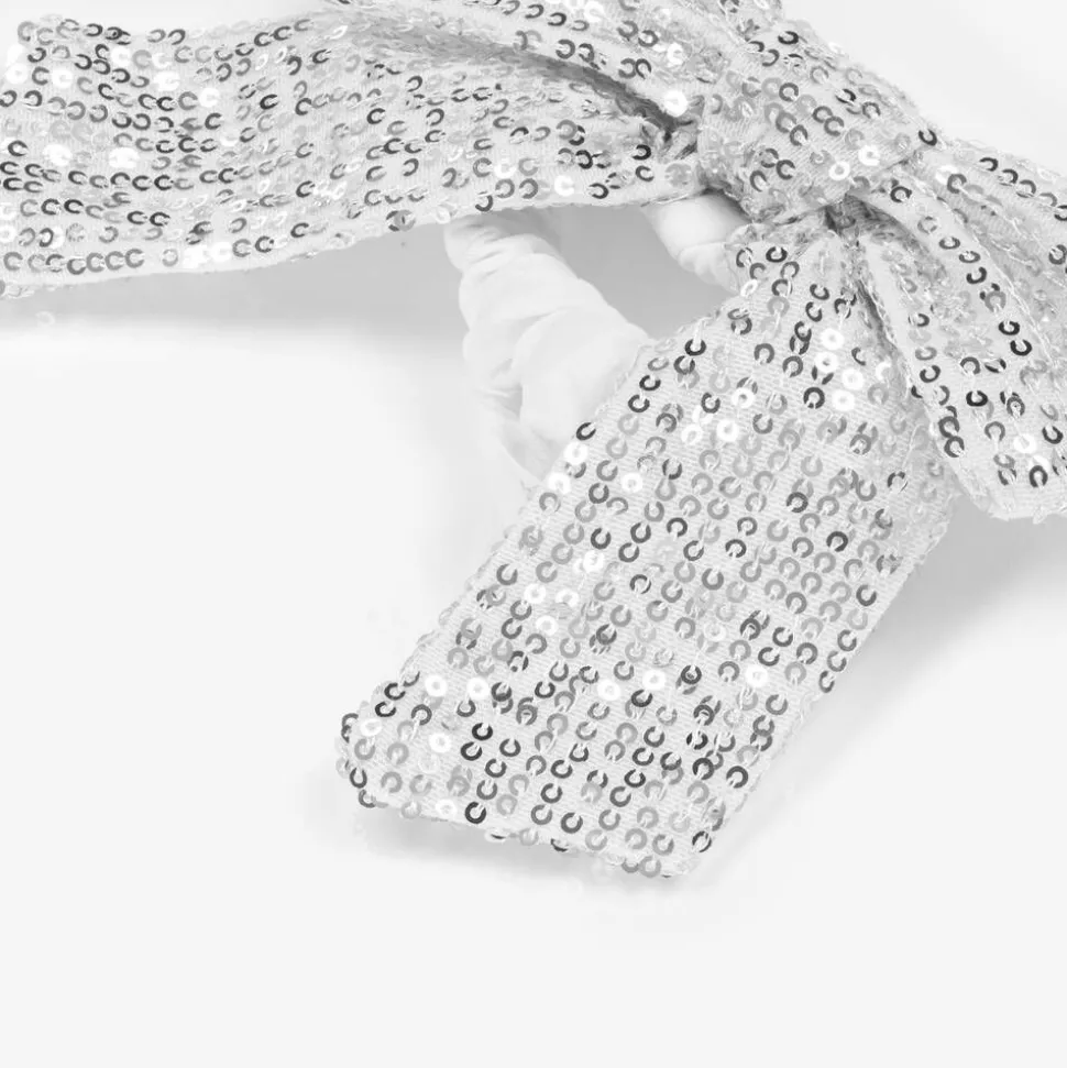 Girls Silver Sequin Bow Hair Elastic
