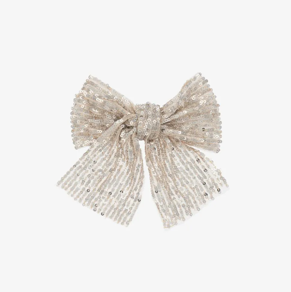 Girls Silver Sequin Bow Hair Clip (15cm)