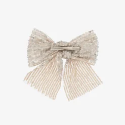 Girls Silver Sequin Bow Hair Clip (15cm)