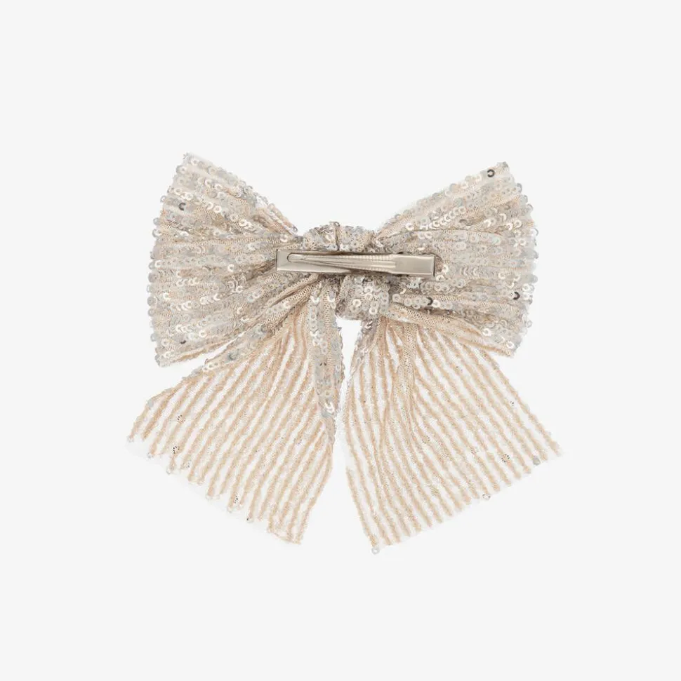 Girls Silver Sequin Bow Hair Clip (15cm)