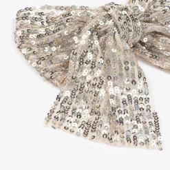Girls Silver Sequin Bow Hair Clip (15cm)