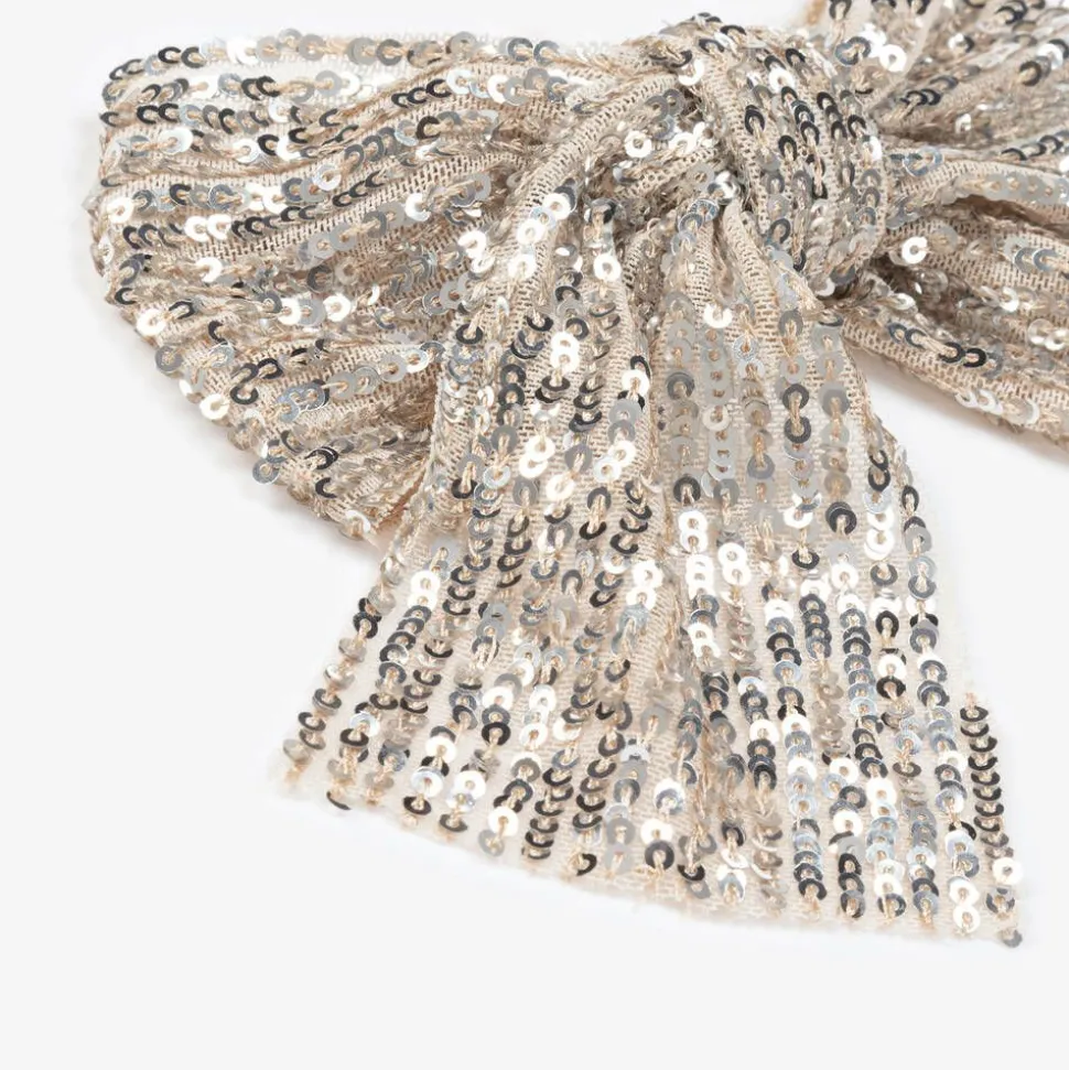 Girls Silver Sequin Bow Hair Clip (15cm)