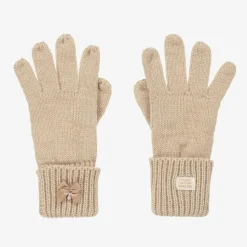 Girls Sparkly Beige Knitted Gloves