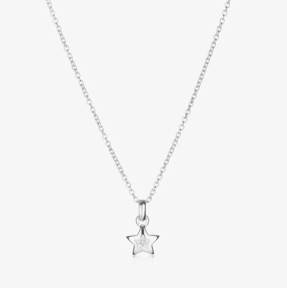 Girls Sterling Silver Diamond Star Necklace (38cm)