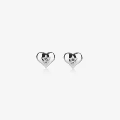 Girls Sterling Silver Diamond Heart Earrings