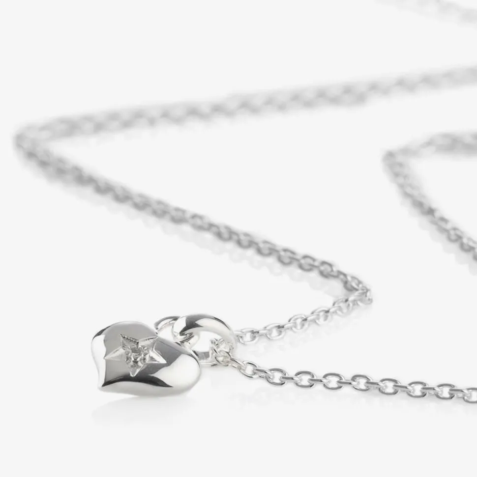 Girls Sterling Silver Diamond Heart Necklace (38cm)