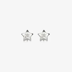 Girls Sterling Silver Diamond Star Earrings