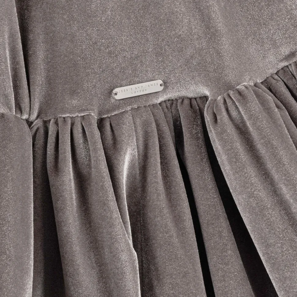 Girls Taupe Grey Velour Dress