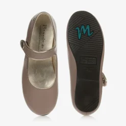 Girls Taupe Leather Pumps