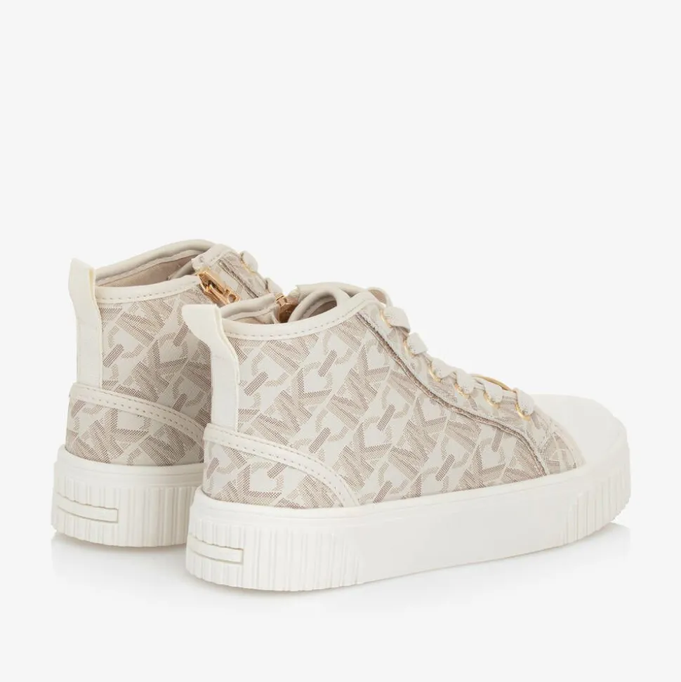 Girls White & Beige High Top Trainers