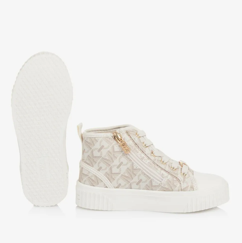 Girls White & Beige High Top Trainers