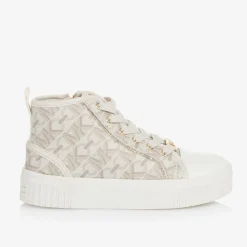 Girls White & Beige High Top Trainers