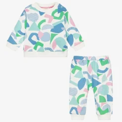 Girls White & Blue Cotton Tracksuit