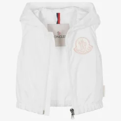 Girls White & Pink Essien Hooded Gilet
