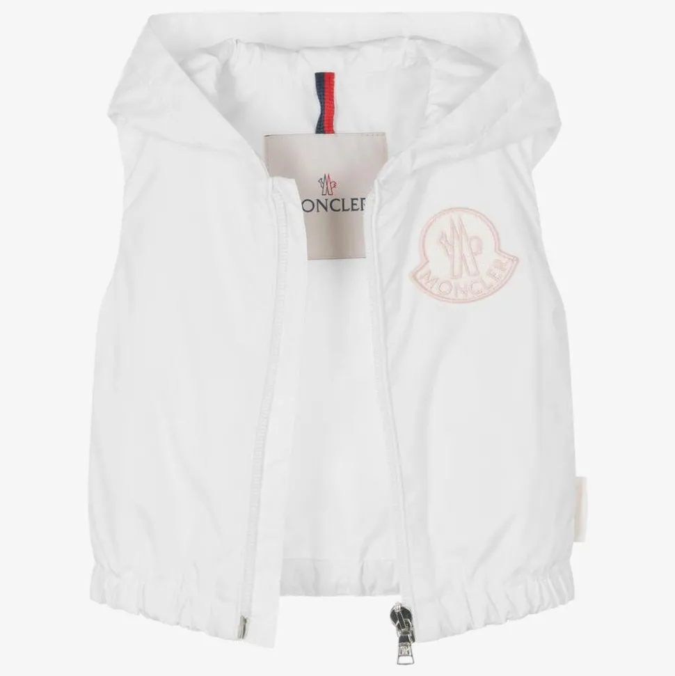 Girls White & Pink Essien Hooded Gilet