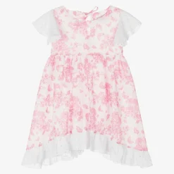 Girls White & Pink Floral Beach Dress