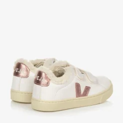 Girls White & Pink Leather Esplar Trainers