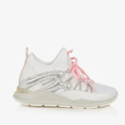 Girls White & Pink Trainers
