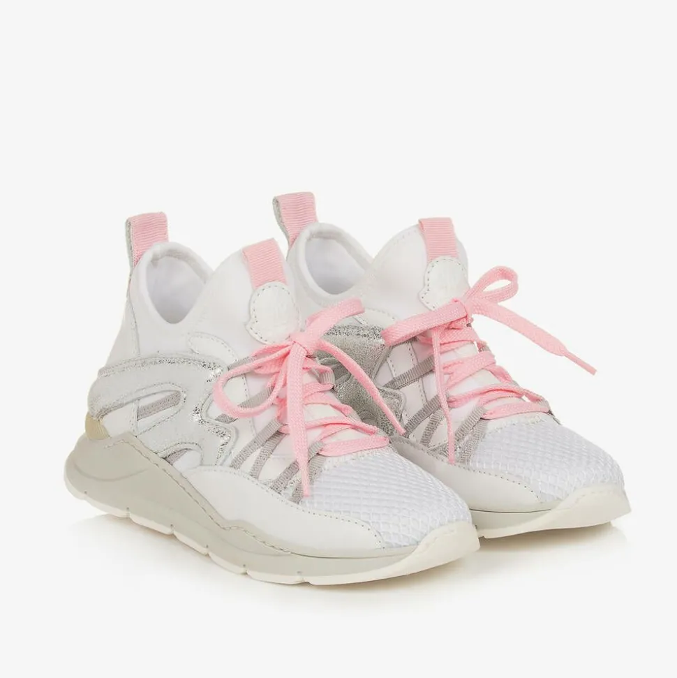 Girls White & Pink Trainers