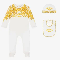Girls White & Yellow Cotton Babysuit Set