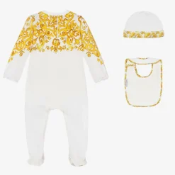 Girls White & Yellow Cotton Babysuit Set