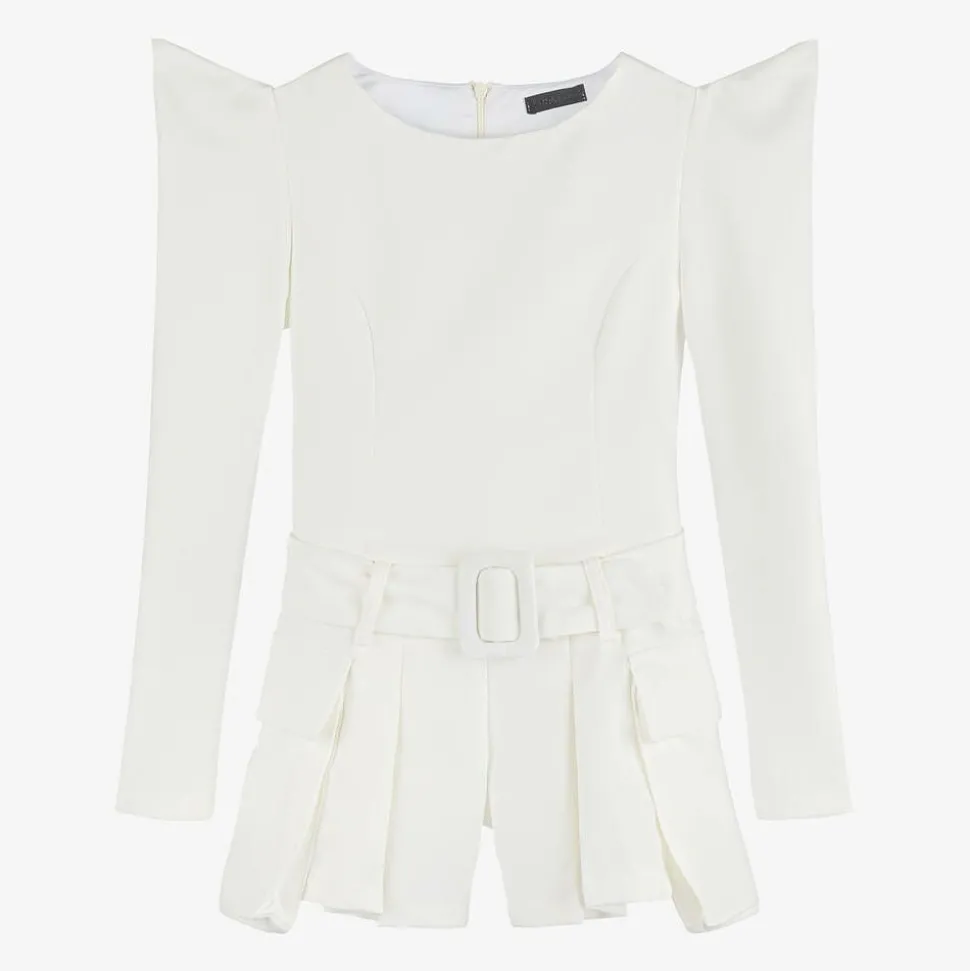 Girls White Belted Playsuit