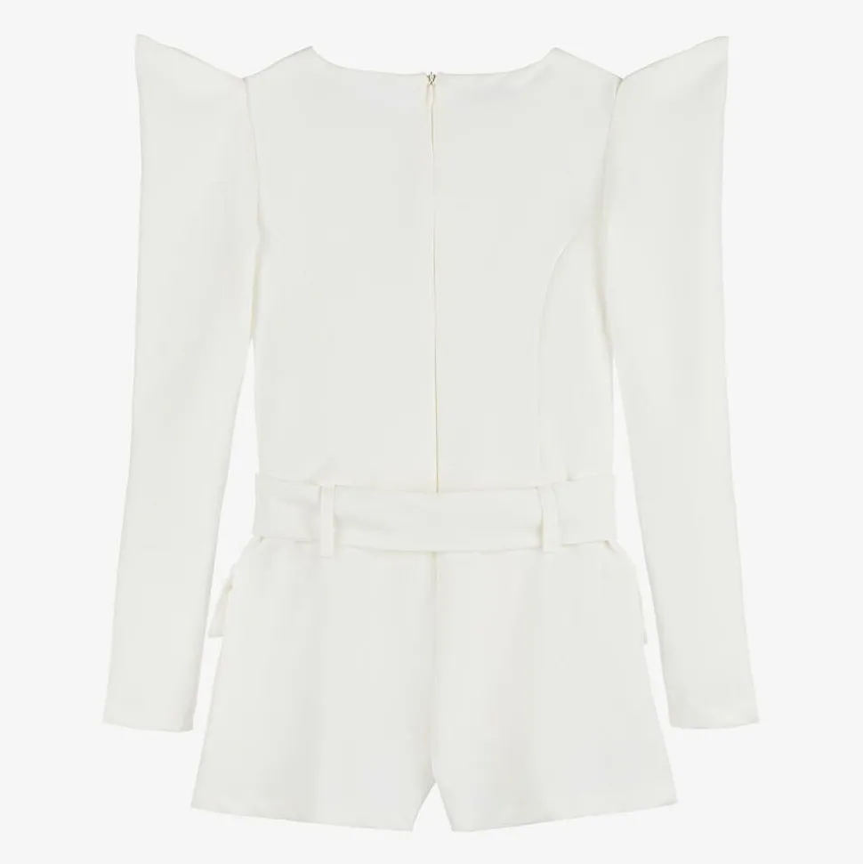 Girls White Belted Playsuit