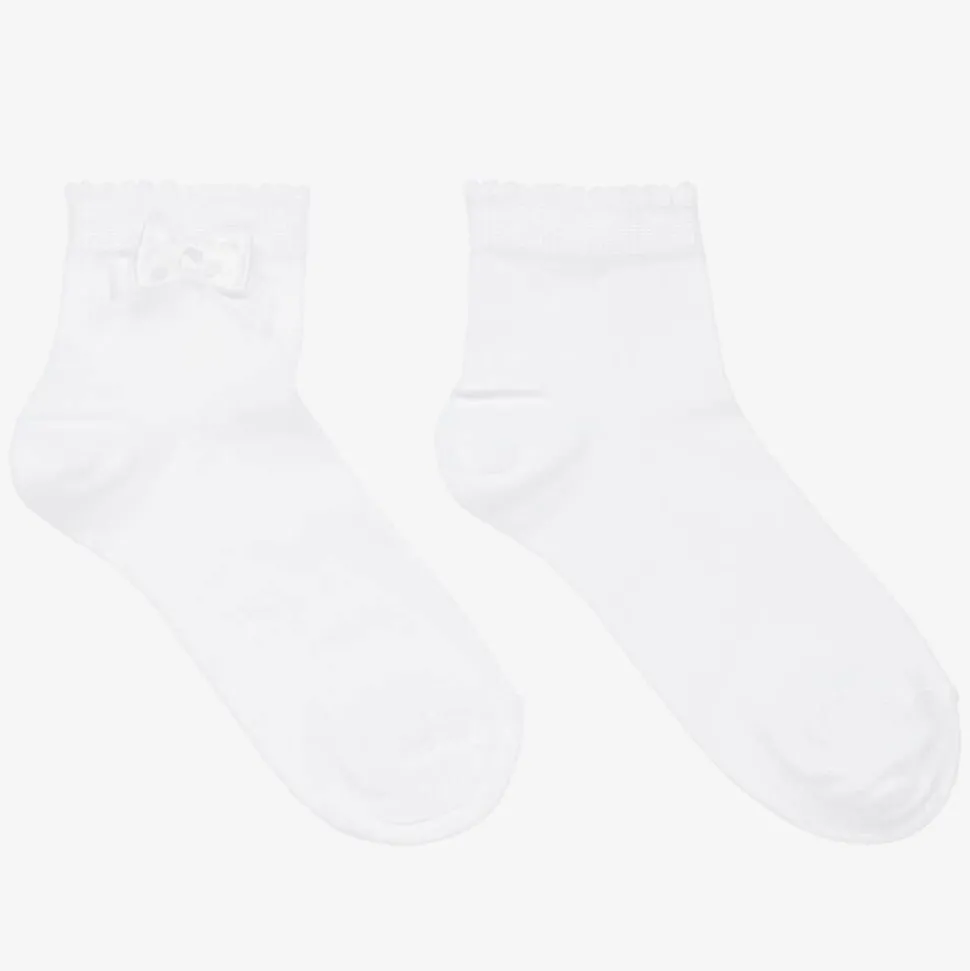 Girls White Bow Cotton Socks