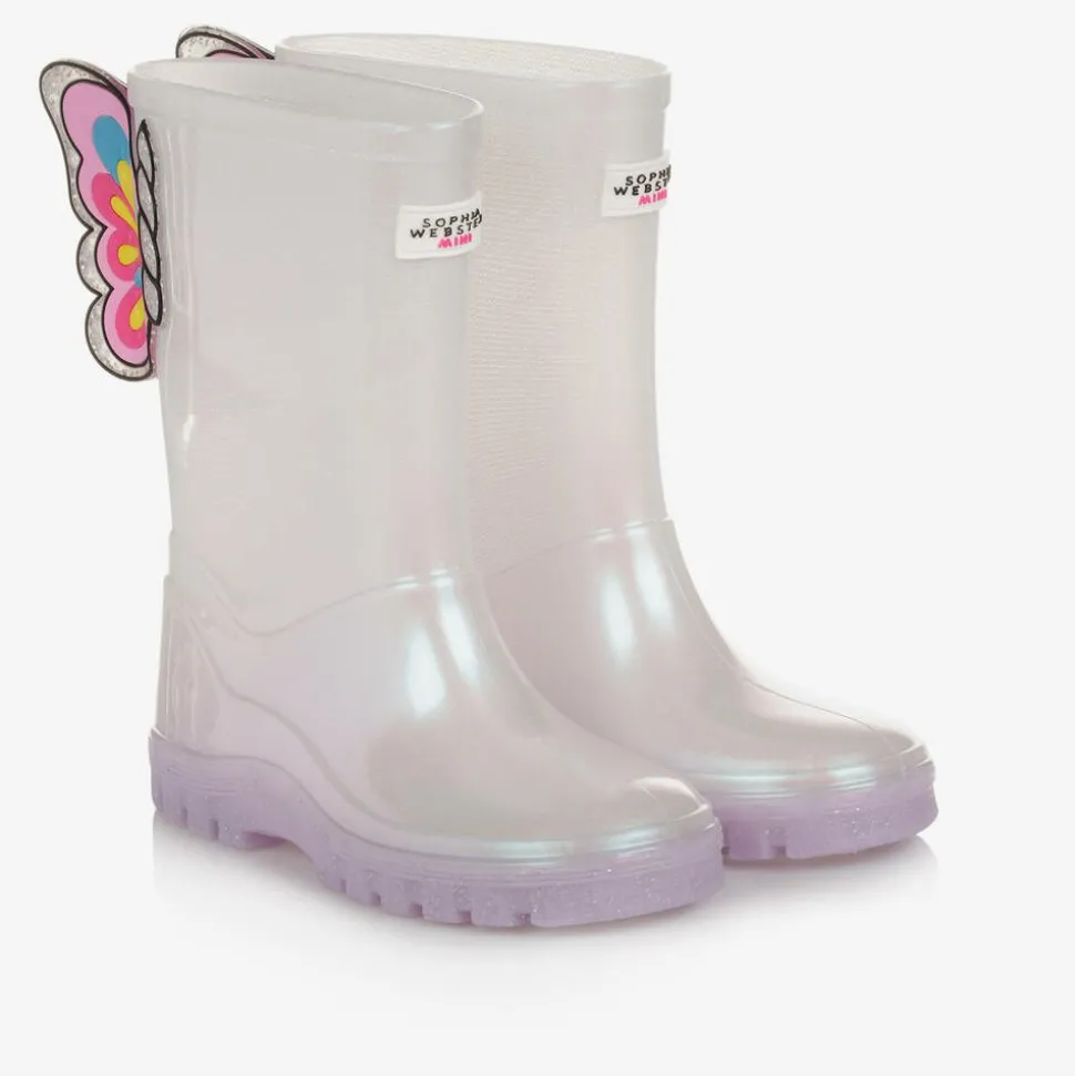 Girls White Butterfly Rain Boots