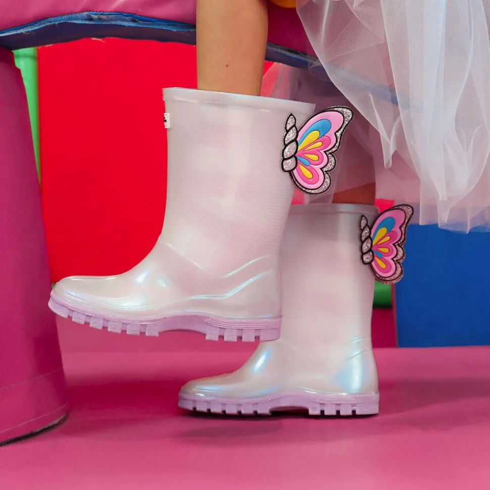 Girls White Butterfly Rain Boots