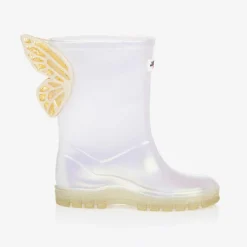 Girls White Butterfly Rain Boots