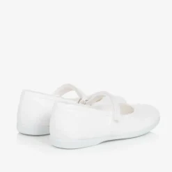 Girls White Canvas Bar Shoes