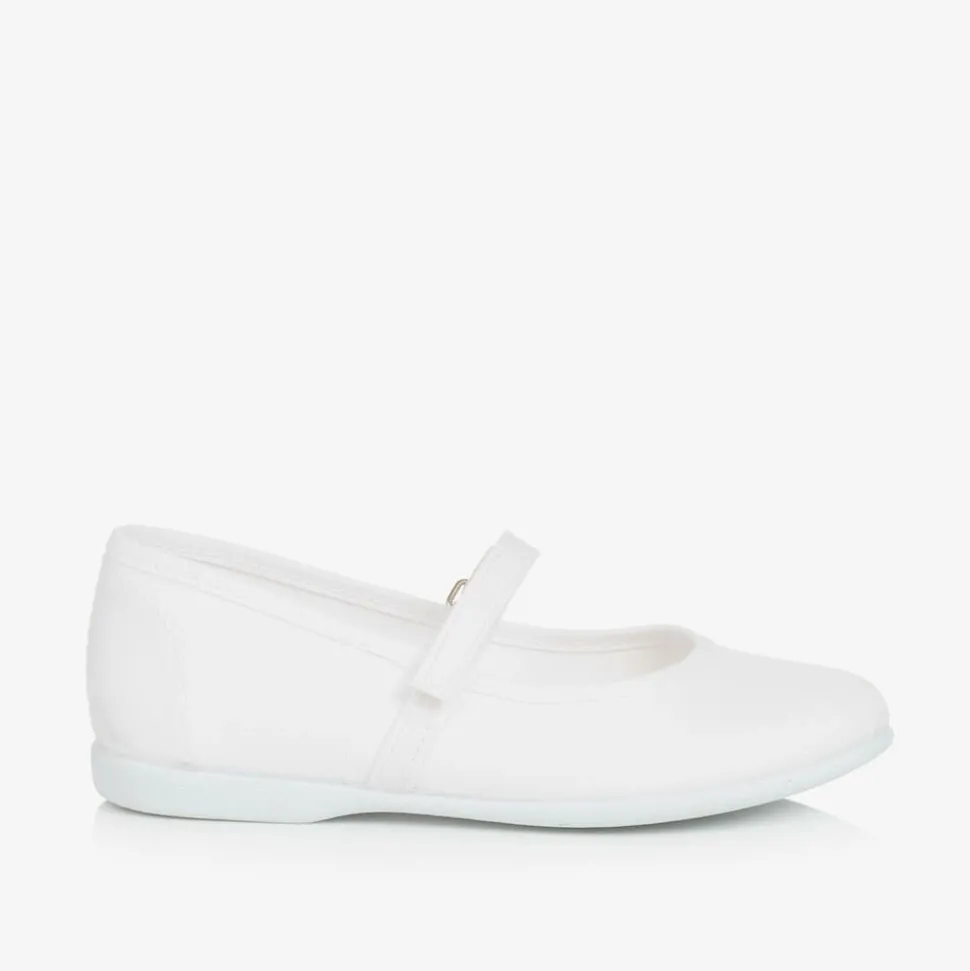Girls White Canvas Bar Shoes