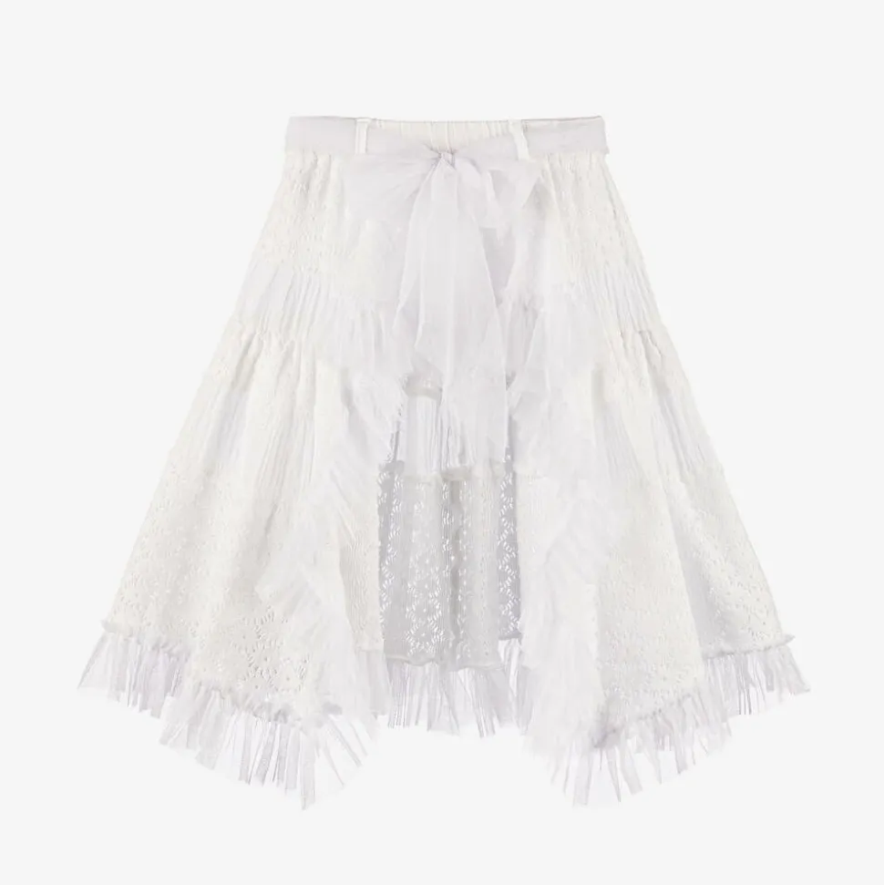Girls White Cotton & Tulle Beach Skirt