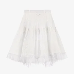Girls White Cotton & Tulle Beach Skirt